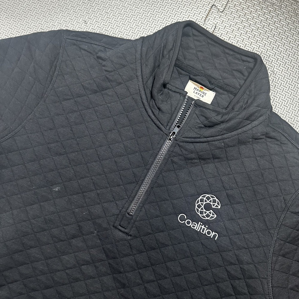 Marine Layer Sweater Mens XL Black Quilted Soft Pullover Quarter Zip Casual